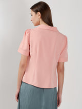 Women's Pink Work Solid Half Sleeves Shirt