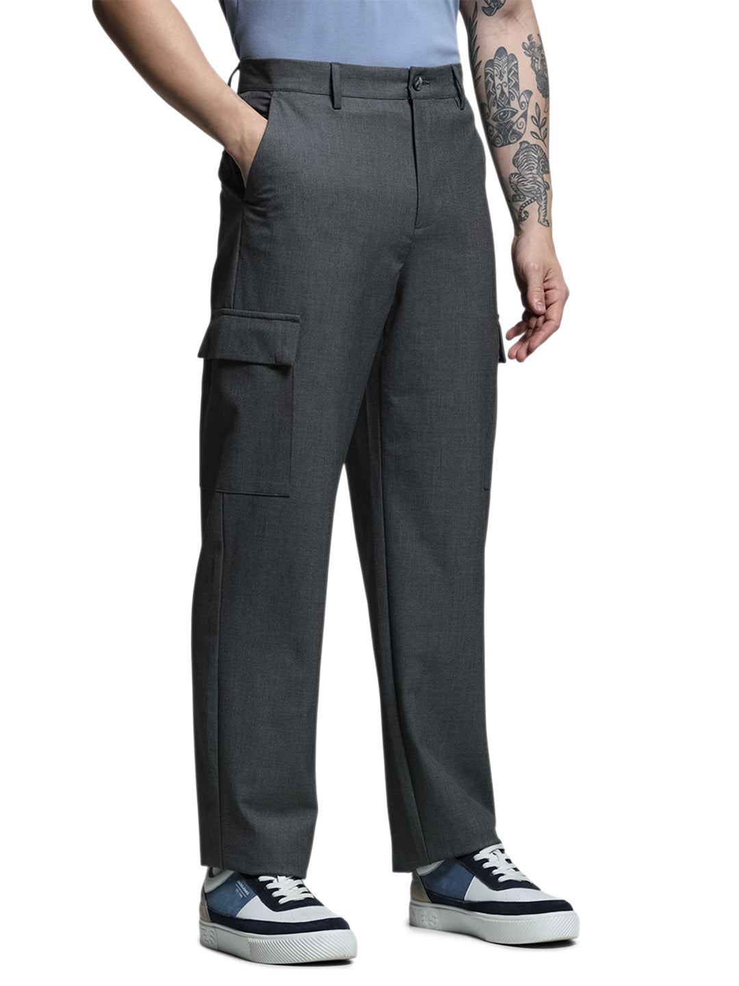 Men's Grey Straight Fit Cargo