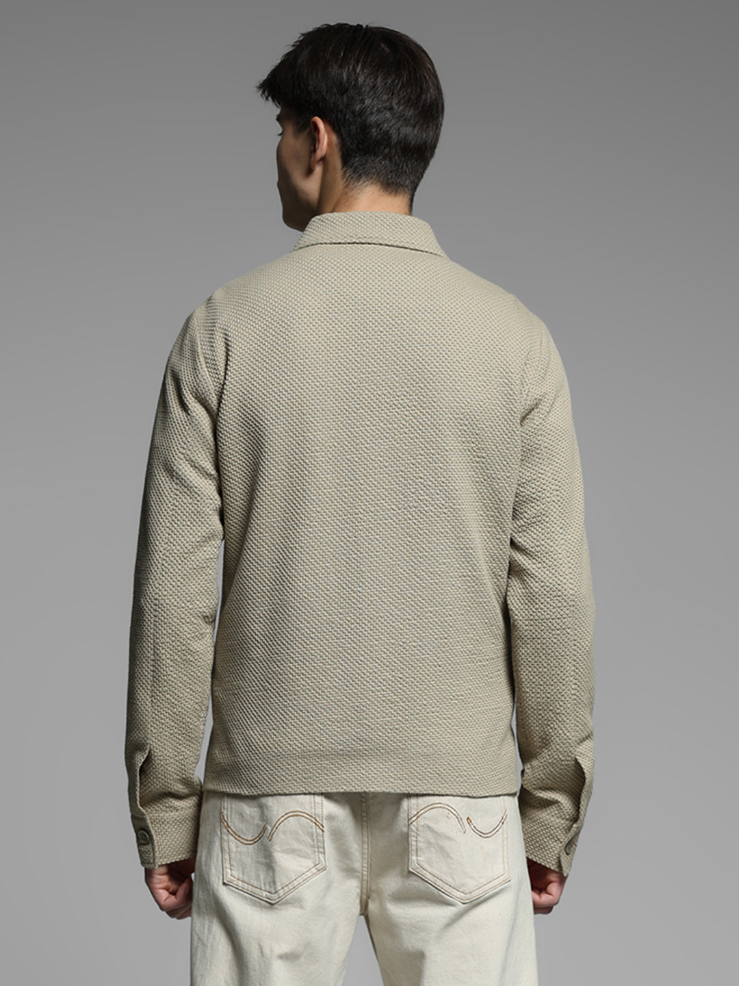 Men's Biege Casual Regular Fit Solid Full Sleeves Jacket