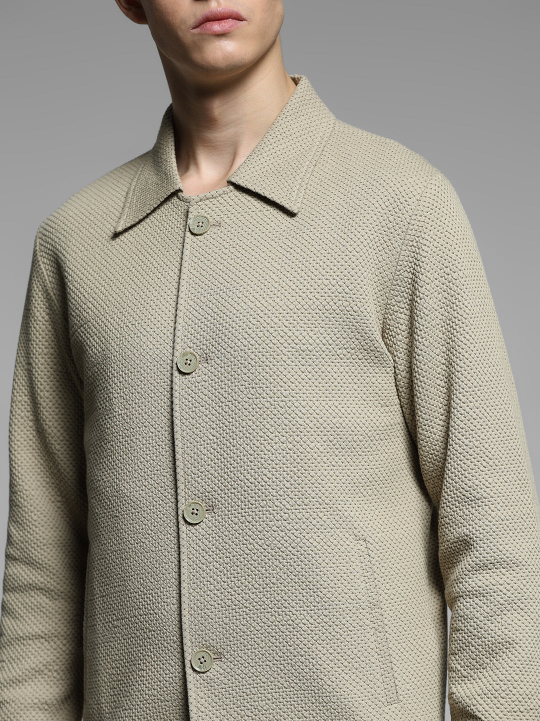 Men's Biege Casual Regular Fit Solid Full Sleeves Jacket