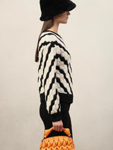 Women's Off White Casual Striped Full Sleeves Sweater