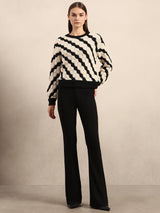Women's Off White Casual Striped Full Sleeves Sweater