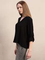 Women's Black Casual Solid Full Sleeves Shirt