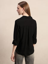 Women's Black Casual Solid Full Sleeves Shirt