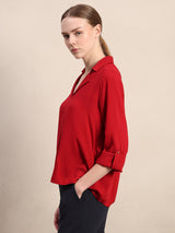 Women's Red Casual Solid Full Sleeves Shirt