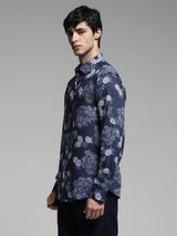 Men's Blue Casual Slim Fit Printed Full Sleeves Shirt