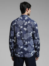 Men's Blue Casual Slim Fit Printed Full Sleeves Shirt