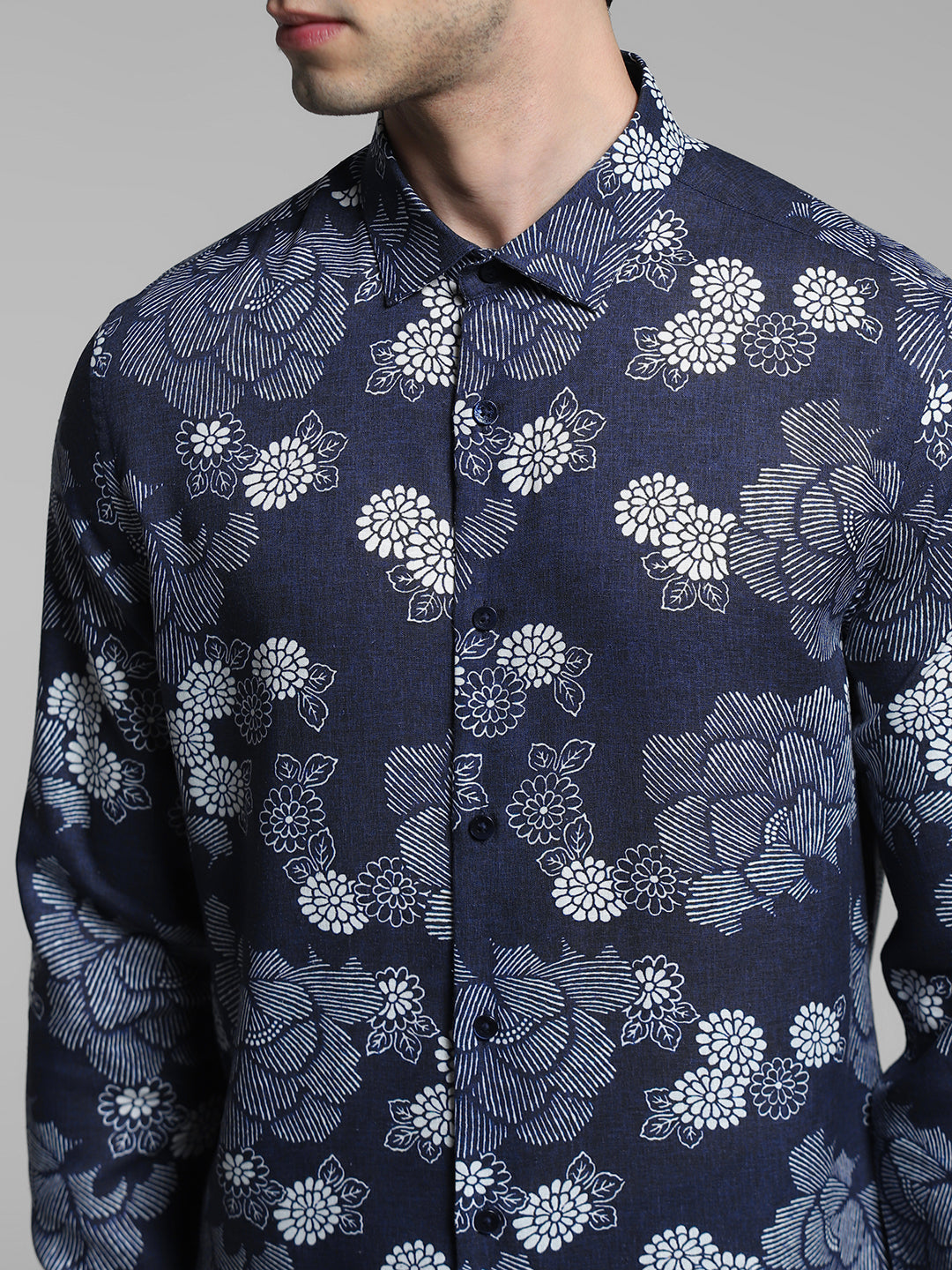 Men's Blue Casual Slim Fit Printed Full Sleeves Shirt