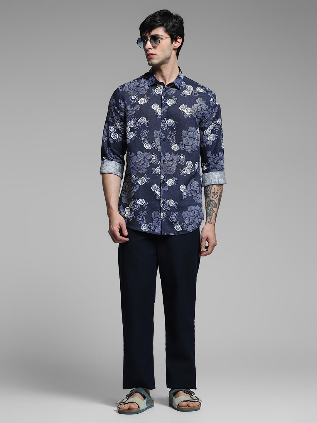 Men's Blue Casual Slim Fit Printed Full Sleeves Shirt
