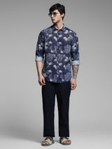 Men's Blue Casual Slim Fit Printed Full Sleeves Shirt
