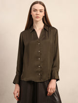 Women's Green Casual Solid Full Sleeves Shirt