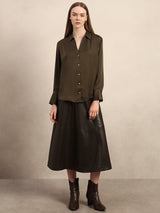 Women's Green Casual Solid Full Sleeves Shirt