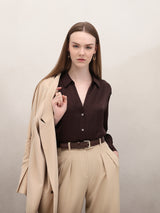 Women's Brown Casual Solid Full Sleeves Shirt