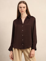 Women's Brown Casual Solid Full Sleeves Shirt