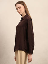 Women's Brown Casual Solid Full Sleeves Shirt