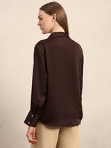 Women's Brown Casual Solid Full Sleeves Shirt