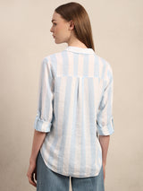 Women's White Casual Striped Full Sleeves Shirt