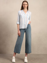 Women's White Casual Striped Full Sleeves Shirt