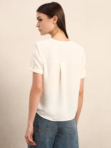 Women's White Casual Solid Half Sleeves Top