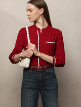 Women's Red Casual Solid Full Sleeves Shirt