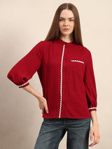 Women's Red Casual Solid Full Sleeves Shirt