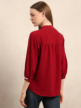 Women's Red Casual Solid Full Sleeves Shirt