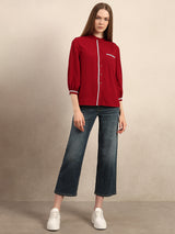 Women's Red Casual Solid Full Sleeves Shirt