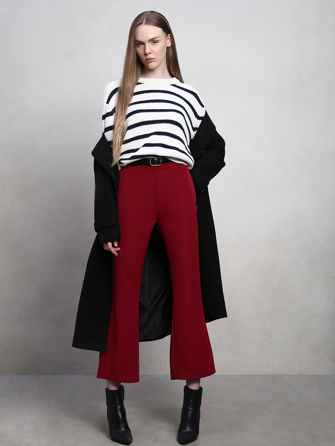 Women's Maroon Casual Solid Straight Pant