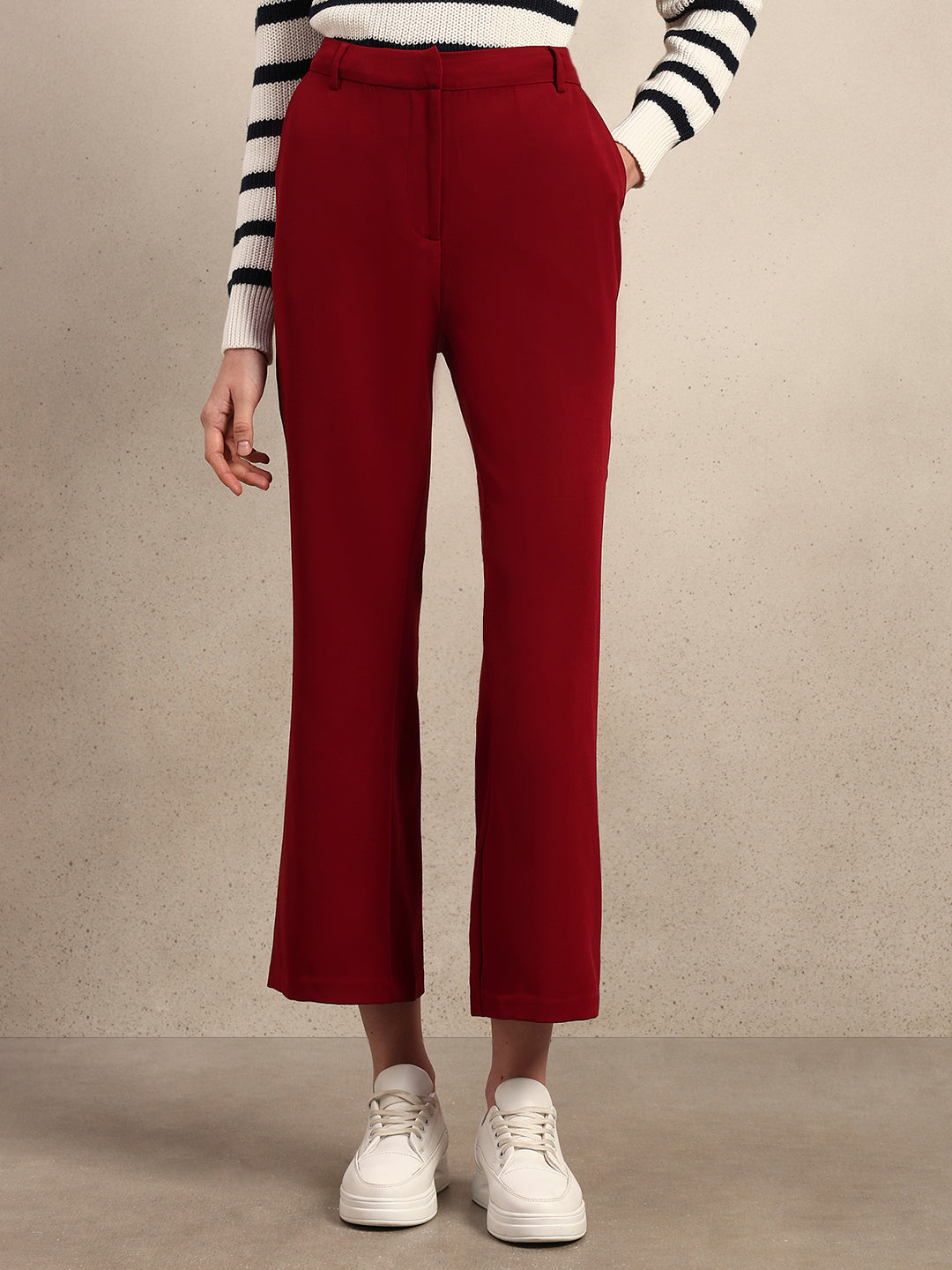 Women's Maroon Casual Solid Straight Pant