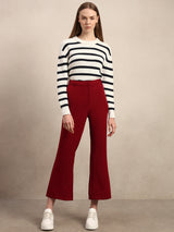 Women's Maroon Casual Solid Straight Pant