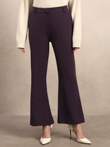 Women's Purple Casual Solid Straight Pant