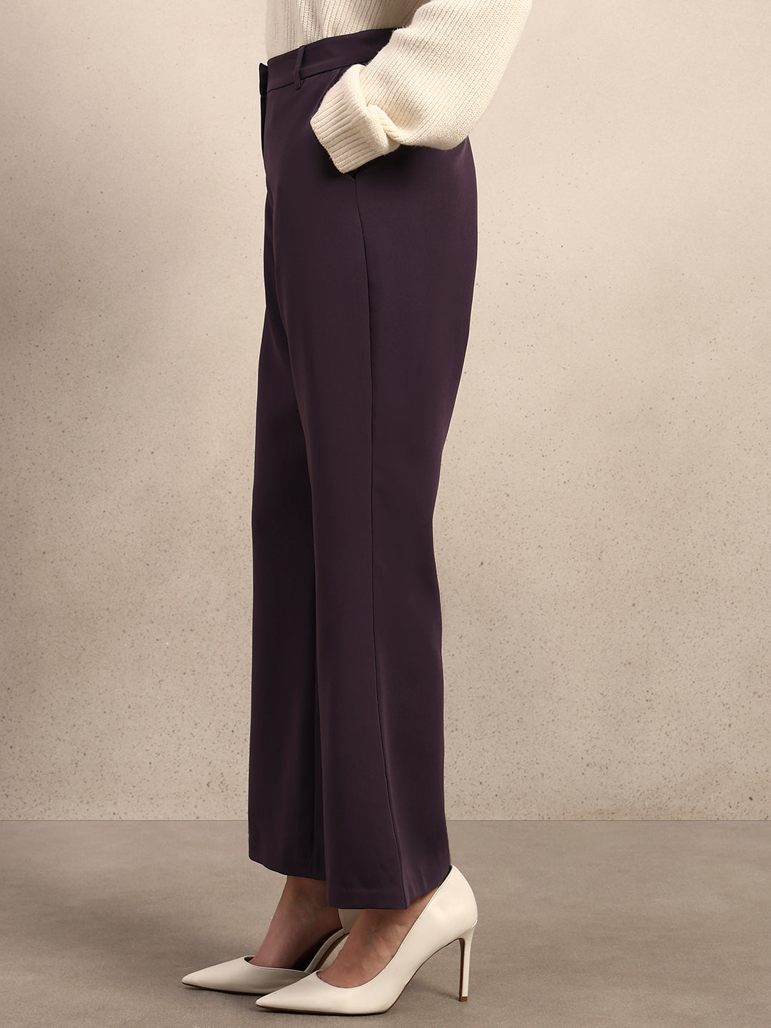 Women's Purple Casual Solid Straight Pant