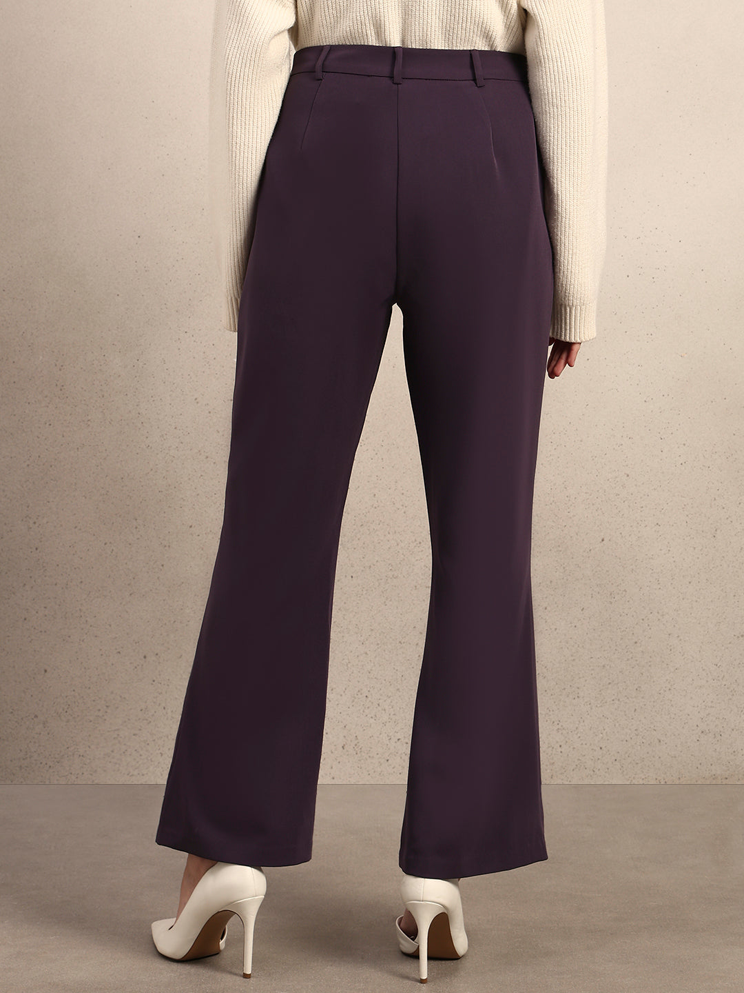 Women's Purple Casual Solid Straight Pant