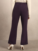 Women's Purple Casual Solid Straight Pant