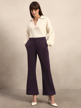 Women's Purple Casual Solid Straight Pant