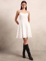 Women's White Party Self-Design Fit & Flared Dress