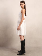 Women's White Party Self-Design Fit & Flared Dress