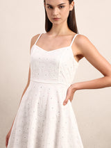 Women's White Party Self-Design Fit & Flared Dress