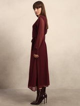 Women's Red Party Solid Fit & Flared Dress