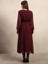 Women's Red Party Solid Fit & Flared Dress