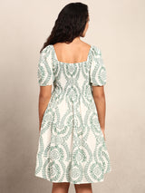 Women's White and Green Casual Printed Fit & Flared Dress