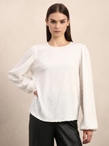 Women's White Casual Solid Full Sleeves Top