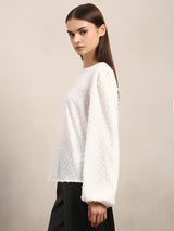 Women's White Casual Solid Full Sleeves Top