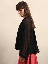 Women's Black Casual Solid Full Sleeves Top