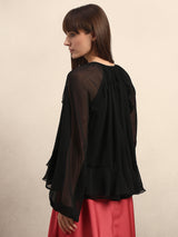 Women's Black Casual Solid Full Sleeves Top