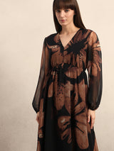 Women's Brown Party Printed A-Line Dress