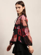 Women's Red Casual Printed Full Sleeves Top