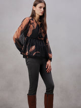 Women's Brown Casual Printed Full Sleeves Top