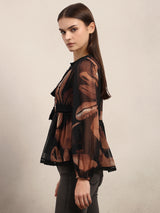 Women's Brown Casual Printed Full Sleeves Top