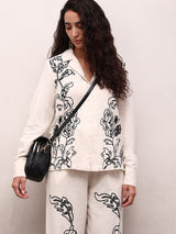 Women's Off White Casual Self-Design Full Sleeves Shirt